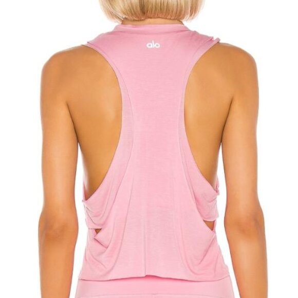 Alo Yoga Cool Elements Pink Layered Open-Side Tank S Lightweight Activewear - Picture 1 of 13